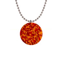 Red And Orange Camouflage Pattern 1  Button Necklace by SpinnyChairDesigns