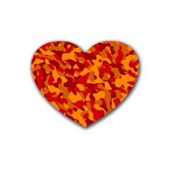 Red And Orange Camouflage Pattern Heart Coaster (4 Pack)  by SpinnyChairDesigns