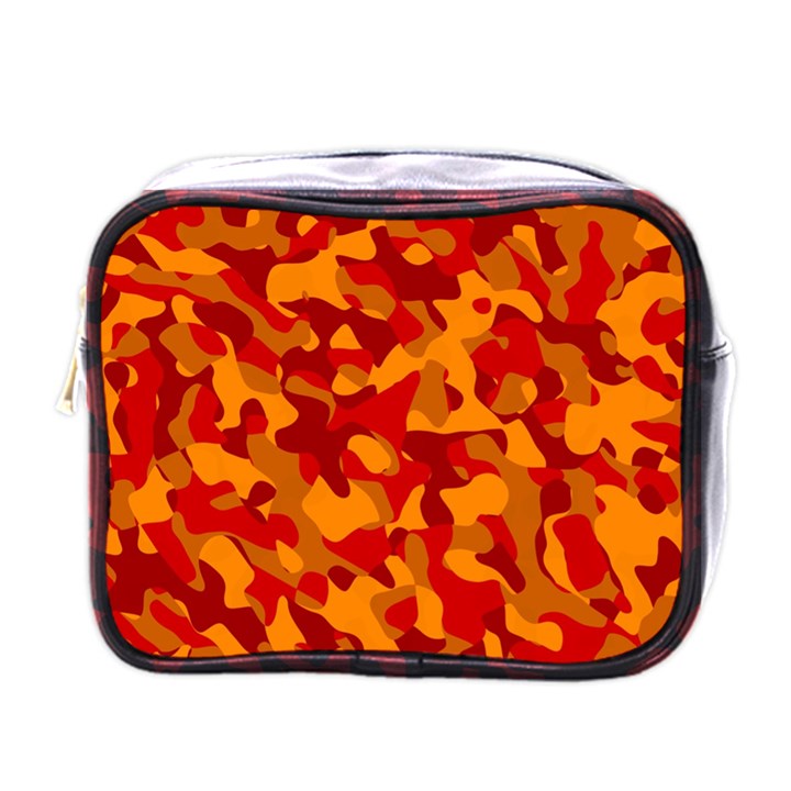 Red and Orange Camouflage Pattern Mini Toiletries Bag (One Side)