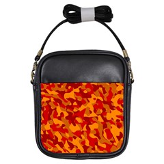 Red And Orange Camouflage Pattern Girls Sling Bag by SpinnyChairDesigns