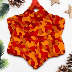 Red And Orange Camouflage Pattern Ornament (snowflake) by SpinnyChairDesigns