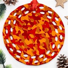 Red And Orange Camouflage Pattern Round Filigree Ornament (two Sides) by SpinnyChairDesigns