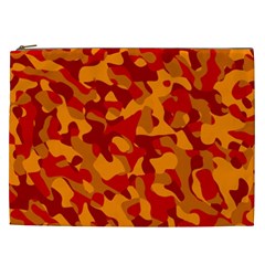 Red And Orange Camouflage Pattern Cosmetic Bag (xxl) by SpinnyChairDesigns