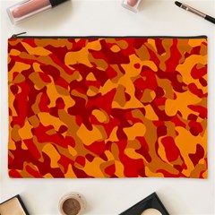 Red And Orange Camouflage Pattern Cosmetic Bag (xxxl) by SpinnyChairDesigns