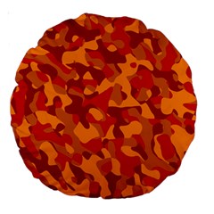 Red And Orange Camouflage Pattern Large 18  Premium Round Cushions by SpinnyChairDesigns