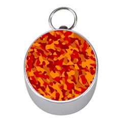 Red And Orange Camouflage Pattern Mini Silver Compasses by SpinnyChairDesigns