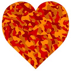 Red And Orange Camouflage Pattern Wooden Puzzle Heart by SpinnyChairDesigns