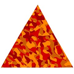 Red And Orange Camouflage Pattern Wooden Puzzle Triangle by SpinnyChairDesigns