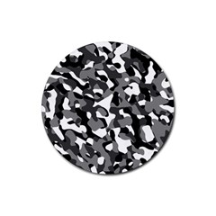 Black and White Camouflage Pattern Rubber Coaster (Round) 