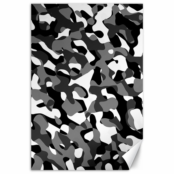 Black and White Camouflage Pattern Canvas 24  x 36 