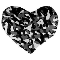 Black and White Camouflage Pattern Large 19  Premium Flano Heart Shape Cushions