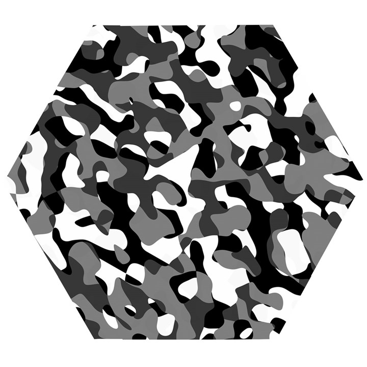 Black and White Camouflage Pattern Wooden Puzzle Hexagon