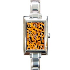 Orange And Black Camouflage Pattern Rectangle Italian Charm Watch by SpinnyChairDesigns