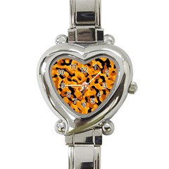 Orange And Black Camouflage Pattern Heart Italian Charm Watch by SpinnyChairDesigns