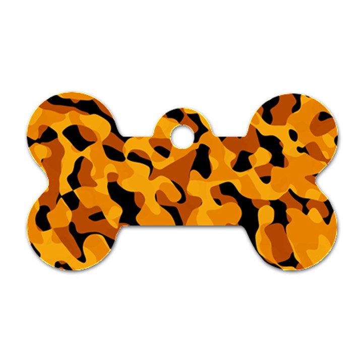 Orange and Black Camouflage Pattern Dog Tag Bone (Two Sides)