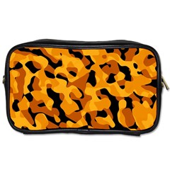 Orange And Black Camouflage Pattern Toiletries Bag (two Sides) by SpinnyChairDesigns