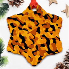 Orange And Black Camouflage Pattern Ornament (snowflake) by SpinnyChairDesigns