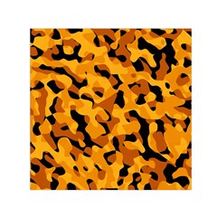 Orange And Black Camouflage Pattern Small Satin Scarf (square) by SpinnyChairDesigns