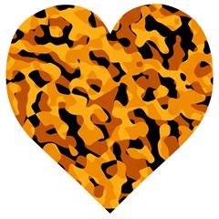 Orange And Black Camouflage Pattern Wooden Puzzle Heart by SpinnyChairDesigns