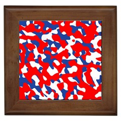 Red White Blue Camouflage Pattern Framed Tile by SpinnyChairDesigns