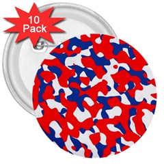 Red White Blue Camouflage Pattern 3  Buttons (10 Pack)  by SpinnyChairDesigns