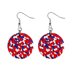 Red White Blue Camouflage Pattern Mini Button Earrings