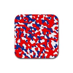 Red White Blue Camouflage Pattern Rubber Coaster (square)  by SpinnyChairDesigns