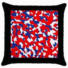 Red White Blue Camouflage Pattern Throw Pillow Case (black) by SpinnyChairDesigns