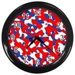 Red White Blue Camouflage Pattern Wall Clock (Black) Front