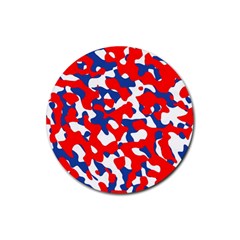 Red White Blue Camouflage Pattern Rubber Coaster (round)  by SpinnyChairDesigns