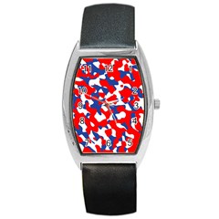 Red White Blue Camouflage Pattern Barrel Style Metal Watch by SpinnyChairDesigns