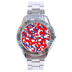 Red White Blue Camouflage Pattern Stainless Steel Analogue Watch by SpinnyChairDesigns