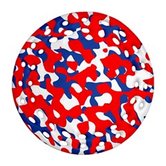 Red White Blue Camouflage Pattern Ornament (round Filigree) by SpinnyChairDesigns