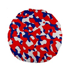 Red White Blue Camouflage Pattern Standard 15  Premium Round Cushions by SpinnyChairDesigns