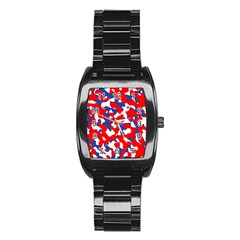 Red White Blue Camouflage Pattern Stainless Steel Barrel Watch by SpinnyChairDesigns