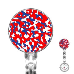 Red White Blue Camouflage Pattern Stainless Steel Nurses Watch by SpinnyChairDesigns