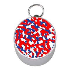 Red White Blue Camouflage Pattern Mini Silver Compasses by SpinnyChairDesigns