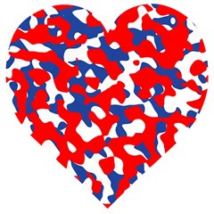 Red White Blue Camouflage Pattern Wooden Puzzle Heart by SpinnyChairDesigns