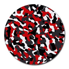 Black Red White Camouflage Pattern Round Mousepads by SpinnyChairDesigns