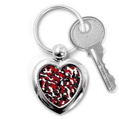 Black Red White Camouflage Pattern Key Chain (heart) by SpinnyChairDesigns