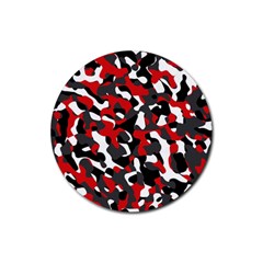 Black Red White Camouflage Pattern Rubber Coaster (round)  by SpinnyChairDesigns