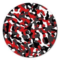 Black Red White Camouflage Pattern Magnet 5  (round) by SpinnyChairDesigns