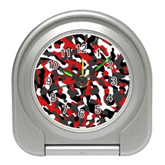 Black Red White Camouflage Pattern Travel Alarm Clock by SpinnyChairDesigns