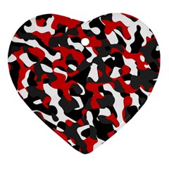 Black Red White Camouflage Pattern Heart Ornament (two Sides) by SpinnyChairDesigns