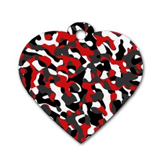 Black Red White Camouflage Pattern Dog Tag Heart (two Sides) by SpinnyChairDesigns