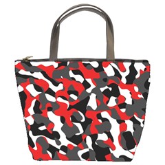 Black Red White Camouflage Pattern Bucket Bag by SpinnyChairDesigns