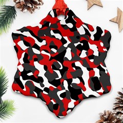 Black Red White Camouflage Pattern Ornament (snowflake) by SpinnyChairDesigns