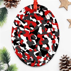 Black Red White Camouflage Pattern Oval Filigree Ornament (two Sides) by SpinnyChairDesigns