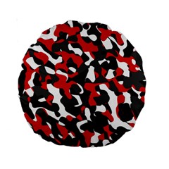 Black Red White Camouflage Pattern Standard 15  Premium Round Cushions by SpinnyChairDesigns