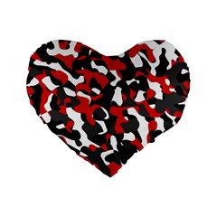 Black Red White Camouflage Pattern Standard 16  Premium Heart Shape Cushions by SpinnyChairDesigns